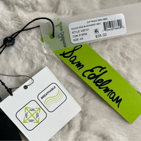 Sam Edelman | Gray and Black Geo Print Zip Front Bra | Size Extra Small - Picture 9 of 13